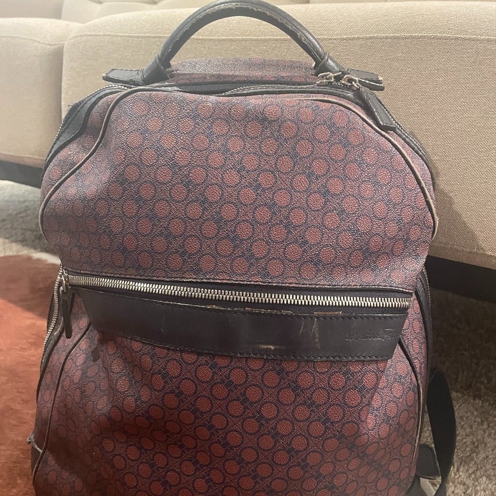 Ferragamo Leather Blue Backpack With Silver Metal